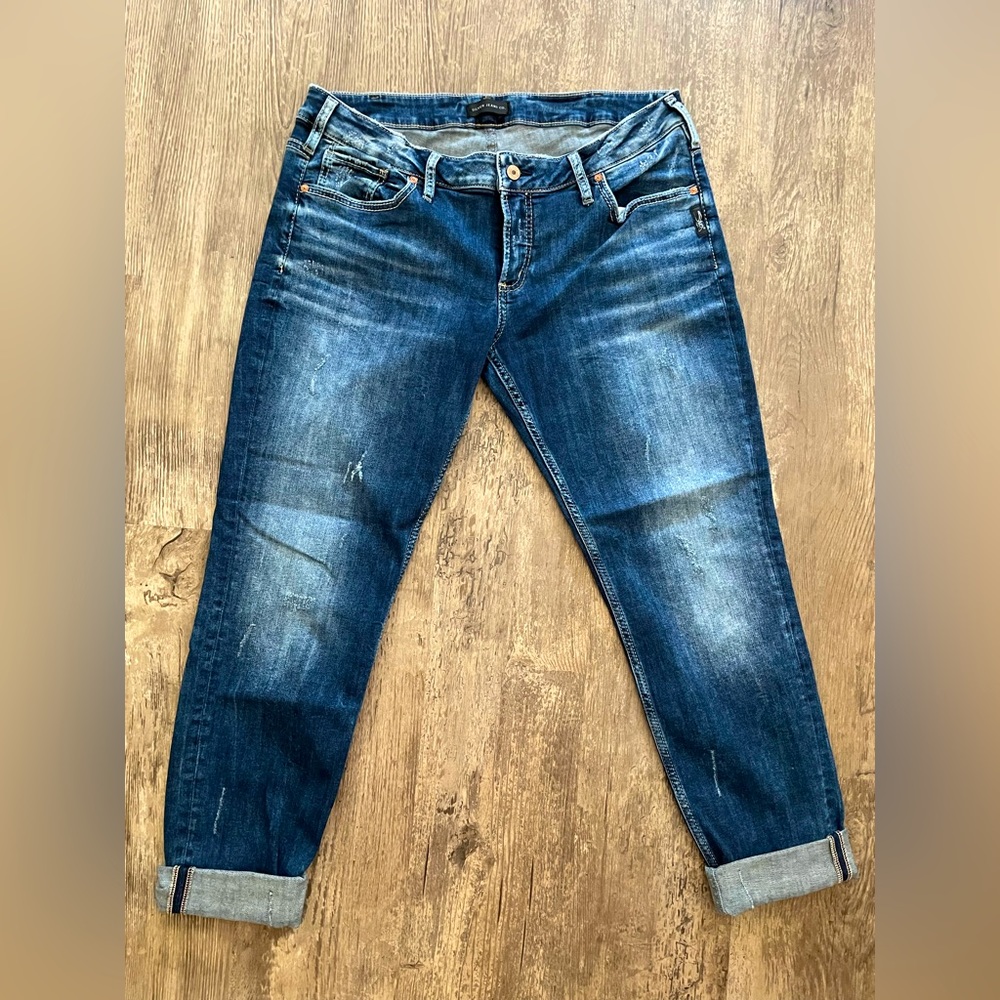 Silver Boyfriend Jeans Plus Size W33/L29